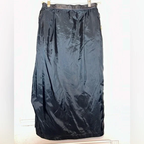 Vintage Laurice Black Leather Midi Side Slit Lined Skirt - Picture 5 of 10